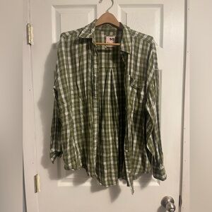 SO Olive and White Plaid Button-Down Shirt